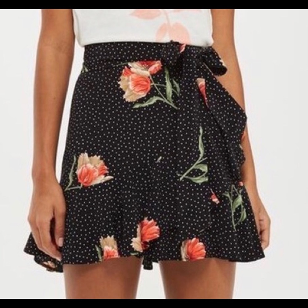 Topshop polka dot & floral frill skirt